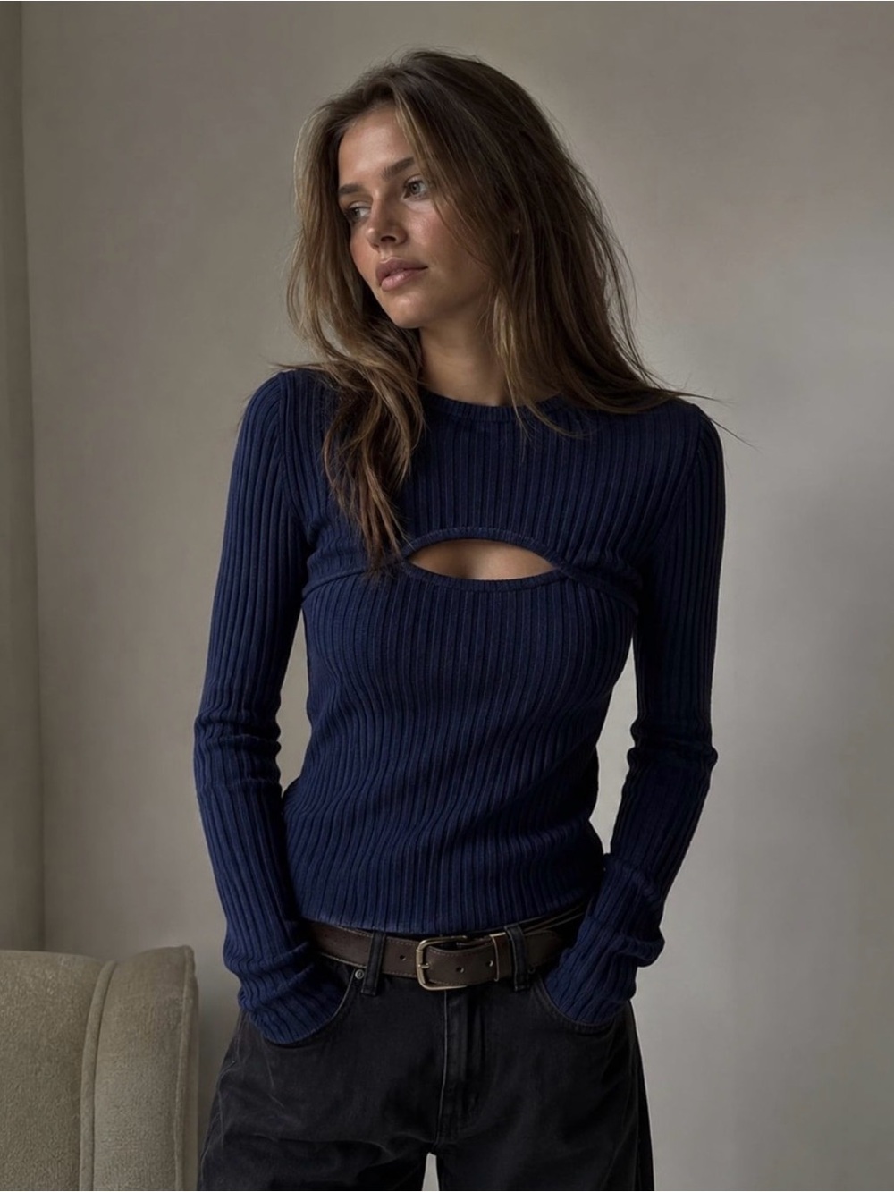 FRAME Navy Cutout Sweater